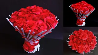 Beautiful paper flower vase making idea at home / Paper Rose Bouquet / Handmade Flower bouquet