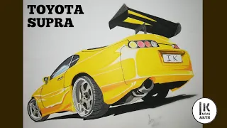 Realistic Car Drawing - Toyota Supra Mk4 (Time lapse)