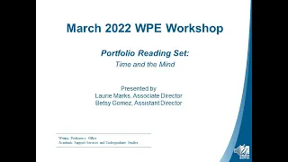 March 2022  WPE Portfolio Workshop Part 1