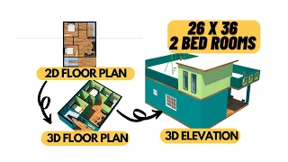 26 * 36 house plan design with 3d elevation | 26 X 36 feet ghar ka naksha | 26 x 36  home design