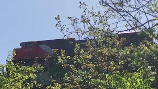 CN 8907 Leads U702-62 w/ SD70M-2 Trio Upfront Over The B&LE Railbridge in Hamar PA | 5-2-24