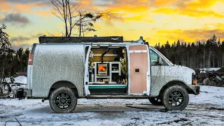 Camper Van With Wood Stove and Diesel Heater Camping In Winter