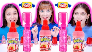 ASMR Candy Race Party (Blue Candy, Chocolate Drink, Bubble Gum) Eating Sounds LiLiBu