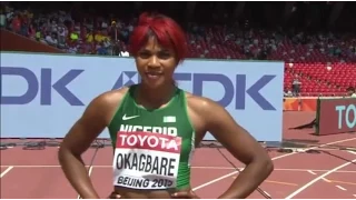 Blessing Okagbare Wins Women's 100m heat 2 at IAAF World Championships Beijing 2015