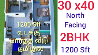 30 x 40 North Facing house plan as per vastu|1200 Sft 2BHK North facing plan|ground floor| home plan