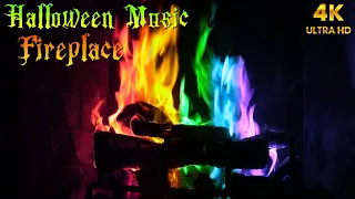 Halloween Music Fireplace 4k - Rain, Thunder, Creepy, Fireplace Sounds - Spooky Ambience