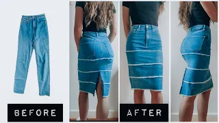 DIY - How to turn old JEANS into a DENIM MIDI SKIRT