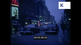 1960s London, POV Driving Down Soho Street at Night, HD from 35mm