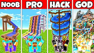 Minecraft: FAMILY WATERPARK BUILD CHALLENGE - NOOB vs PRO vs HACKER vs GOD in Minecraft Animations