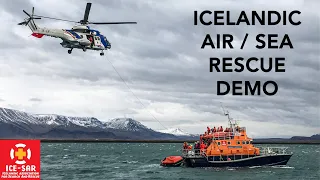 Icelandic Search and Rescue & Coastguard demonstrate patient transfer - lifeboat to helicopter [HD]