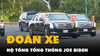 Hình ảnh quay chậm đoàn xe hộ tống Tổng thống Joe Biden trên đường phố Hà Nội