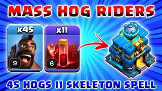 MASS HOG RIDERS | 45 Hogs 11 Skeleton spell TH12 Attack Strategy