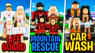 LIFEGUARD FAMILY vs MOUNTAIN RESCUE vs CAR WASH FAMILY in Roblox BROOKHAVEN RP!!