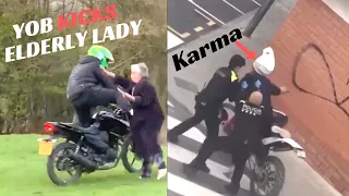 MOTORBIKE THIEF kicks elderly woman..and SPANISH police bring down GOBBY biker