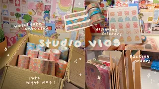 studio vlog 🌙 unboxing washi tape, designing stickers, & packing orders