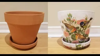 Flower Pot DIY Design - Decoupage with napkins