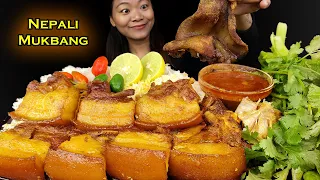 Eating Pork Belly Nepali Style, Fried Pork Ear, Fatty Pork Mukbang, Nepali Eating Show