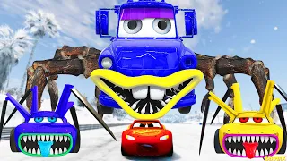 Epic Escape From The Lightning McQueen Robots Eater & Mater Spider Eater Car | McQueen VS McQueen