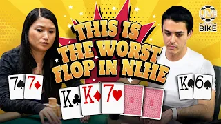 The WORST flop in NLHE, can he ESCAPE? ♠ Live at the Bike!