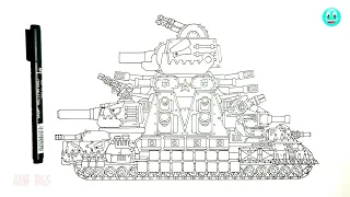 How To Draw Cartoon Tank Hybrid KV-44M, KV-6, KV-54, Fijeron | HomeAnimations - Cartoons About Tanks
