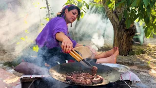 #25 Country Girl Cooks Minced meat Kebab & Bakes Bread On Campfire🔥🍖IRAN Village Routine Life