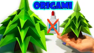 ОРИГАМИ ЁЛОЧКА из БУМАГИ БЕЗ КЛЕЯ / НОВОГОДНИЕ ПОДЕЛКИ! Origami Christmas Tree NO glue!