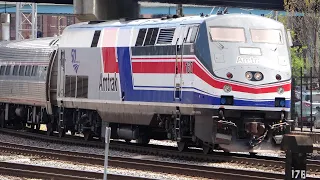 Amtrak 160 "The Pepsi Can" unit coming in & leaving Roanoke with visit by NS 1072 Illinois Terminal