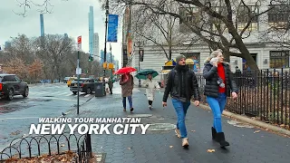 NEW YORK CITY - Rainy Day in Manhattan, Upper West Side, Columbus Avenue and Central Park West, 4K