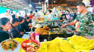 Beef Fried Noodles, Yellow Pancake, Rice Noodle, Spring Roll, Snacks - Cambodia Best Street Food