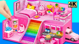 DIY Miniature House ❤️ Make Beautiful Pink Mansion with Rainbow Slide and Garage from Polymer Clay