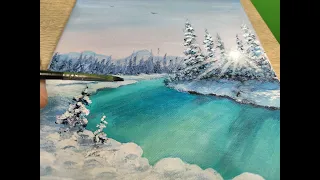 Winter very simple landscape with acrylic in 30 minutes|for the most beginners #art #landscape #draw
