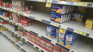 Dollar General shelves. #pantry #dollargeneral #stockingandstacking #prepper #shtf #emptyshelves