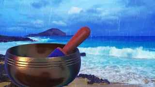 Tibetan Singing Bowls Music to Sleep with Rain Sounds and Ocean Waves Crashing in Hawaii
