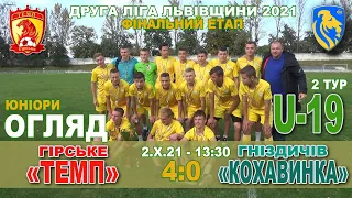 «Темп» Гірське – «Кохавинка» Гніздичів 4:0 (2:0) Огляд 2 ліга Львівщини '21, юніори. Фінальний етап