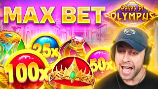 I get a CRAZY $100,000+ MAX BET BASE GAME HIT on GATES OF OLYMPUS!! (Bonus Buys)