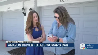 Woman's car totaled in her driveway by Amazon driver