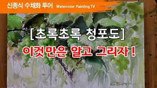 청포도 수채화, watercolor painting TV foundation 水彩画, 水彩畫, Aquarelle, акварельный, green grape