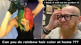 Can you do a RAINBOW hair color at home??? Hairdresser reacts #hair #beauty