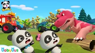 Baby Panda Drops into The Dino World | Monster Cars And Dinosaurs | BabyBus Cartoon & Songs