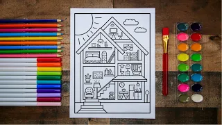 How to Draw a House Step by Step 🏡 🚗 House Drawing | House Coloring Page