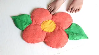 Useful Flower shaped Doormat Making from Waste Fabrics | Old Saree Ideas | Floormat Making