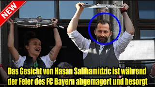 Das Gesicht von Hasan Salihamidzic ist während der Feier des FC Bayern abgemagert und besorgt