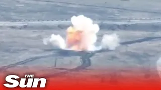 Russian tank explodes after being struck by Ukrainian javelin missile