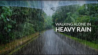 4K ASMR SOLO WALKING under non-stop HEAVY RAIN & THUNDERSTORM. Relaxing sleep therapy.