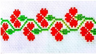 Cross stitch designs # beautiful flowers on selula cloth  ..  💐 🌹 🌻🥀