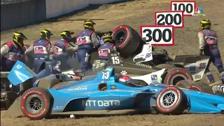 IndyCar 2018 Portland International Raceway 4 cars Pile-up with One Flipped Over Accident