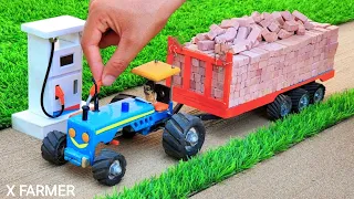 diy mini tractor trolley heavy loading bricks || diy tractor mini petrol pump science project ||