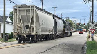 Female Engineer, Street Running Train Down The Center Of The Road! Franklin Ohio Local Freight Train