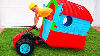 Children play and repair a playhouse