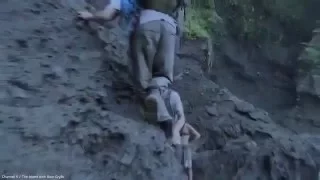 Bear Grylls TV show. man fell off cliff